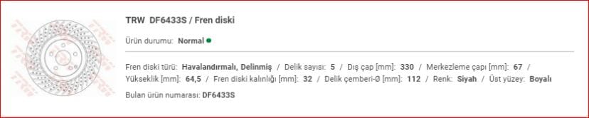 M.BENZ W211 ÖN FREN DİSK DELİKLİ ADET A2304210812 - Yedek Parça