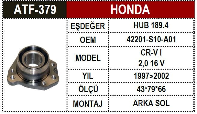 HONDA CR-V ARKA AKS 97-02 ARKA PORYALI RULMAN SOL - Yedek Parça
