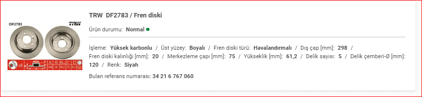 BMW E39 ARKA DİSK TAKIM HAVALI&nbsp;34216767060 - Yedek Parça