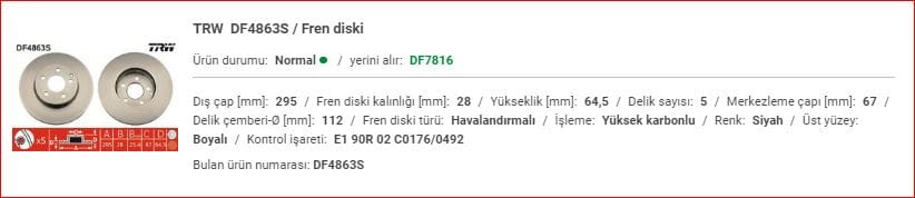 M.BENZ W204-212 ÖN FREN DİSKİ ADET A2124211312 - Yedek Parça