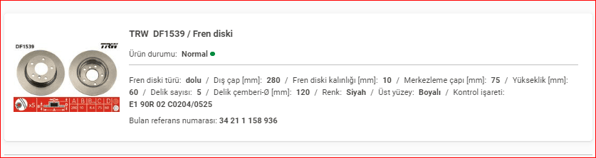 BMW E36-E46 ARKA DİSK DOLU TAKIM 34211158936 - Yedek Parça