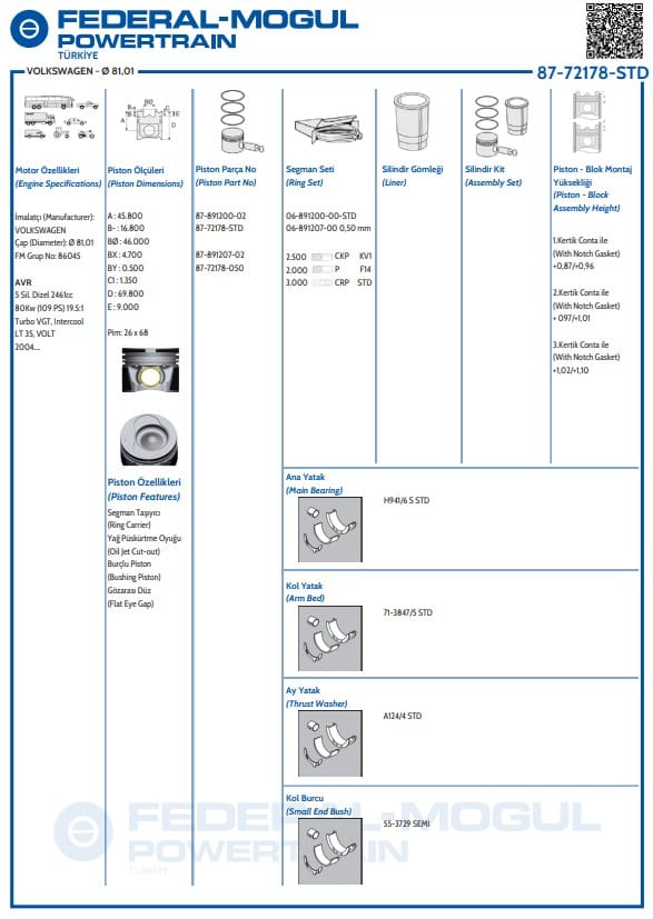 VW LT35 AVR PİSTON 074107065R - Yedek Parça