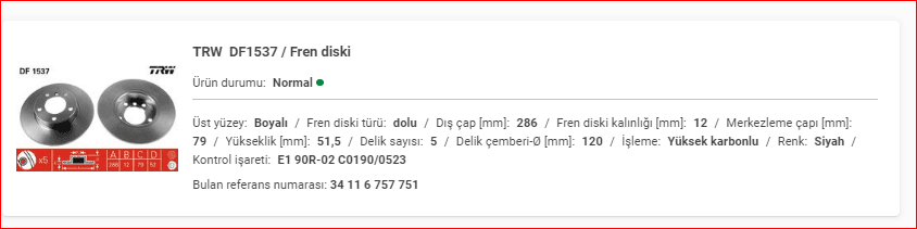 BMW E36 ÖN DİSK DOLU TAKIM 34116757751 - Yedek Parça
