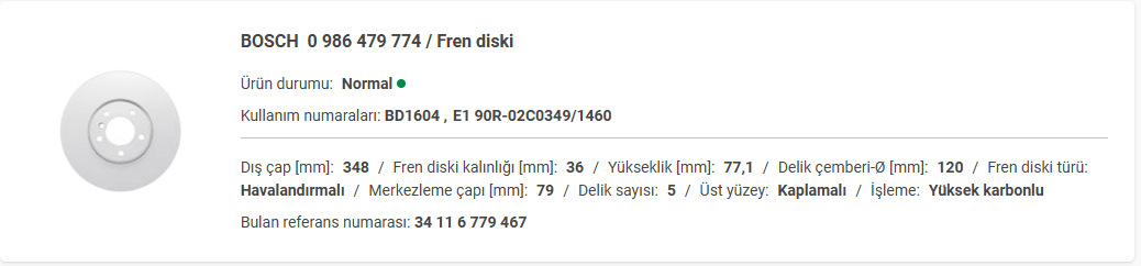 BMW E60-E63 ÖN FREN DİSKİ (ADET) 34116779467 - Yedek Parça