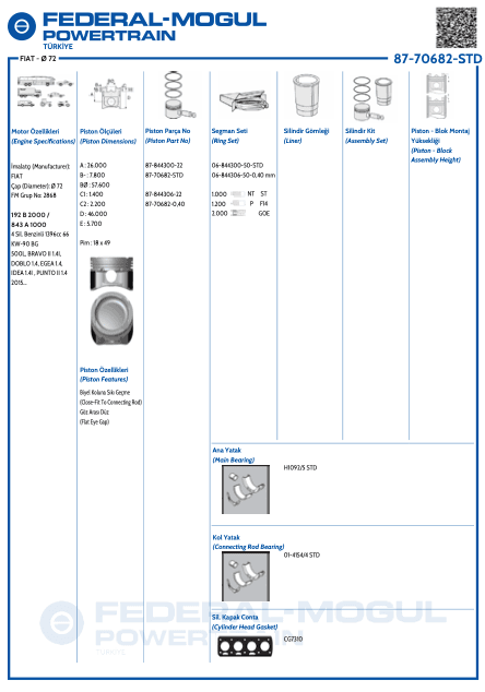 FIAT PİSTON SEGMAN 0,40 72 MM 1.4 PUNTO II STİLO II 500 L 1.4 T - Yedek Parça