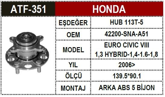 HONDA CIVIC ARKA PORYALI RULMAN 1,4-1.6-1,8 2006 5 - Yedek Parça