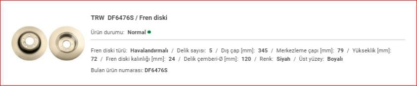 BMW E65 ARKA DİSK ADET 34216864054 - Yedek Parça