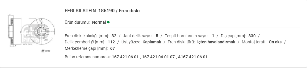 M.BENZ W167 GLE 4-MATIC ÖN FREN DİSK (ADET) A1674210601 - Yedek Parça