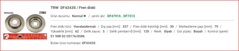 RANGE ROVER SPORT 4.4TDV8 ÖN DİSK ADET SDB000614 - Yedek Parça