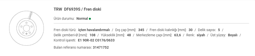 VOLVO XC60-XC90 ÖN FREN DİSK (ADET) 18 İNÇ 31471752 - Yedek Parça