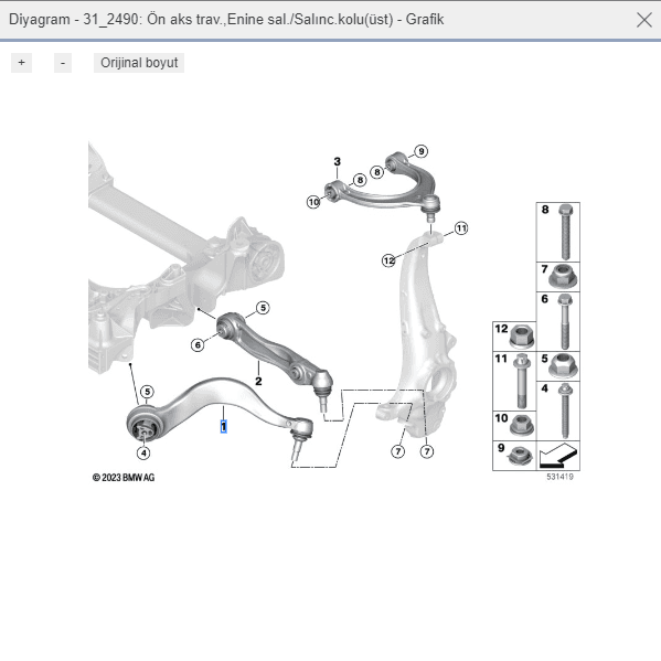 BMW G60 DX ÖN ÜST SALINCAK SOL 31108837479 - Yedek Parça