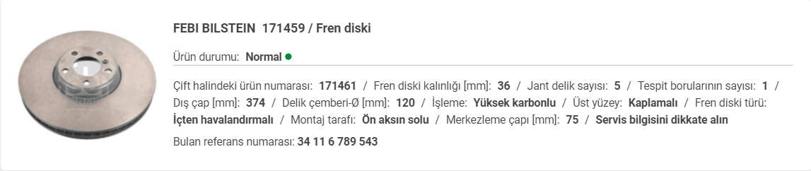BMW F01-F02-F07 (7.50İ) ÖN FREN DİSK SOL 34106898731 - Yedek Parça