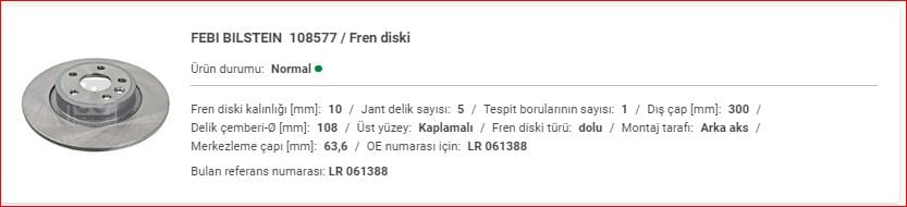 RANGE ROVER SPORT 2.0 ARKA DİSK (ADET) LR061388 - Yedek Parça