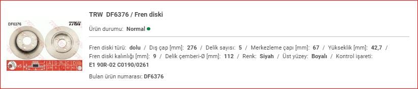 M.BENZ W117-176-246 FREN AYNASI ARKA TAKIM&nbsp;A2464230012 - Yedek Parça