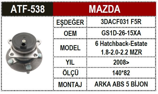 MAZDA 6 07- ARKA AKS PORYALI RULMAN ABS.Lİ - Yedek Parça