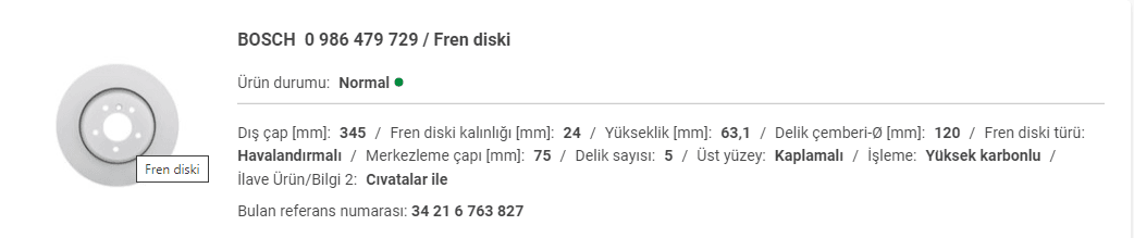 BMW E60-E63 ARKA DİSK ADET 34216763827 - Yedek Parça
