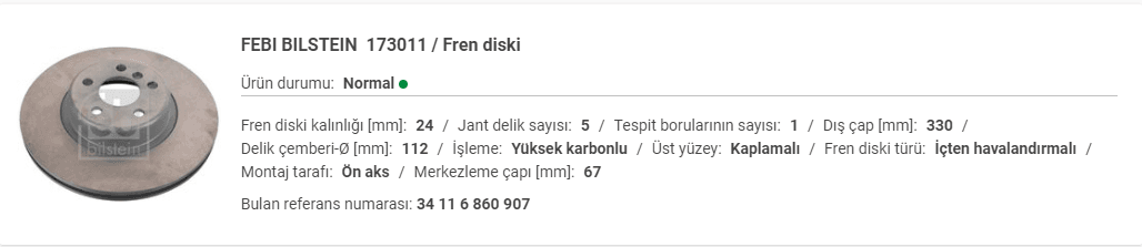 BMW G30-G01 ÖN DİSK 34116860907 - Yedek Parça