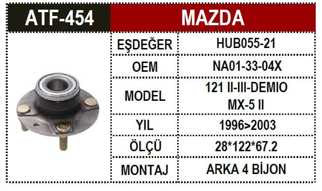 MAZDA 121 MX-5 96>03 ARKA AKS PORYA ABSLİ 4 BİJON - Yedek Parça