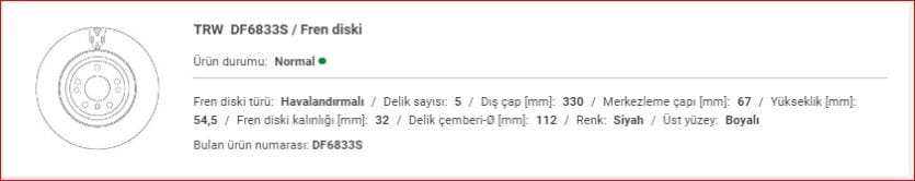 M.BENZ W164-166 ÖN FREN DİSK ADET A1664210612 - Yedek Parça