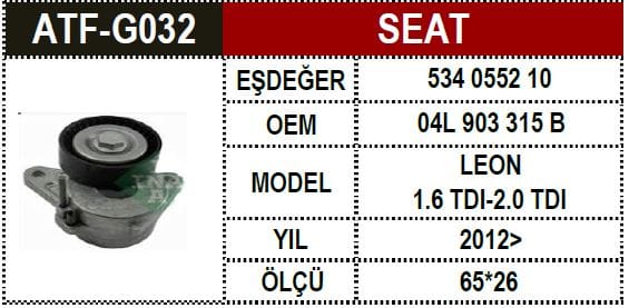 VW A1 A3 1.6TDI CLHA ŞARZ GERGİSİ 04L903315B - Yedek Parça