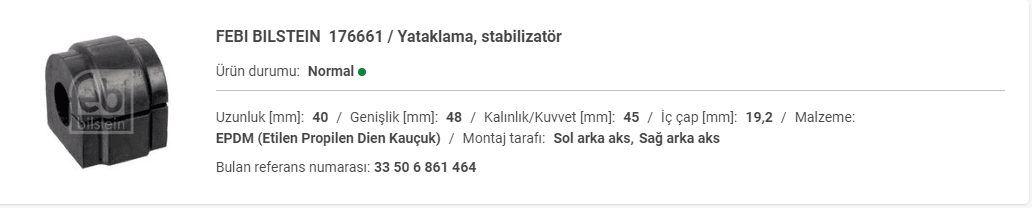 BMW G30 ARKA VİRAJ DEMİR LASTİĞİ 33506861464 - Yedek Parça