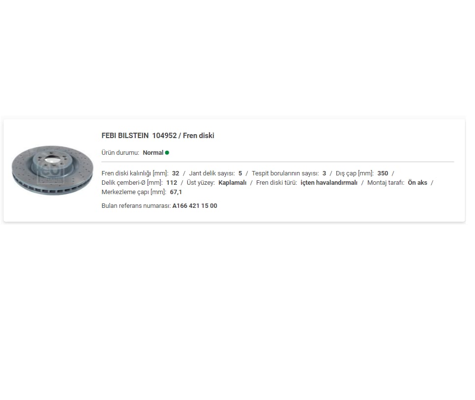 M.BENZ W166-GLE ÖN FREN DİSKİ (ADET) A1664211500 - Yedek Parça