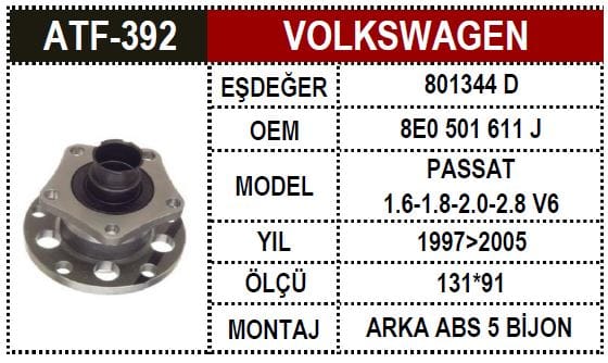 VW PASSAT 98- A4 A6 PORYA ARKA 8E0501611J - Yedek Parça