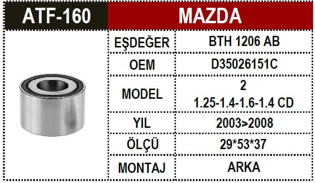 MAZDA 2 03- ARKA AKS RULMANI - Yedek Parça