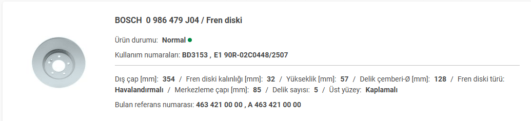 M.BENZ W463 G-SERİSİ ÖN DİSK ADET A4634210000 - Yedek Parça