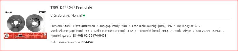 M.BENZ W169-245 FREN AYNASI ÖN TAKIM DİZEL&nbsp;A1694211112 - Yedek Parça