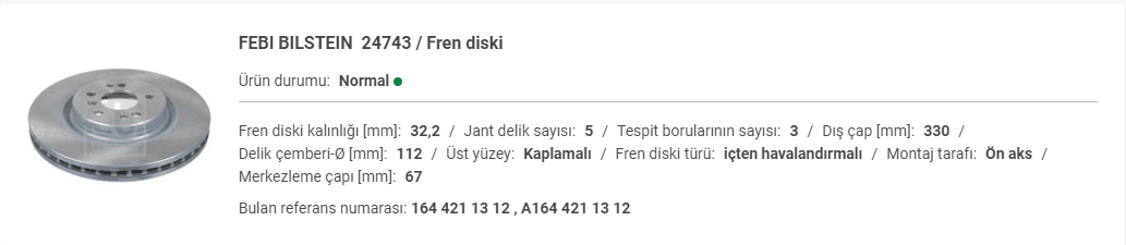 M.BENZ W164-W166 FREN AYNASI ÖN A1644211312 - Yedek Parça