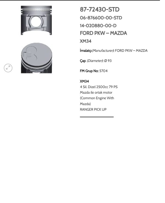 MAZDA PİSTON B2500 93 MM - Yedek Parça