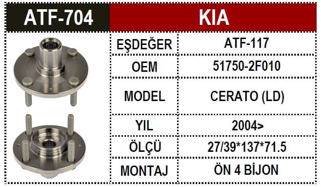 KIA CERATO BENZİNLİ ÖN TEKER PORYASI 04- - Yedek Parça
