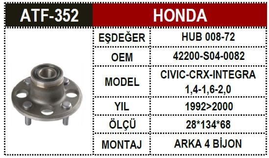HONDA CIVIC 87-01 ARKA PORYALI RULMAN - Yedek Parça