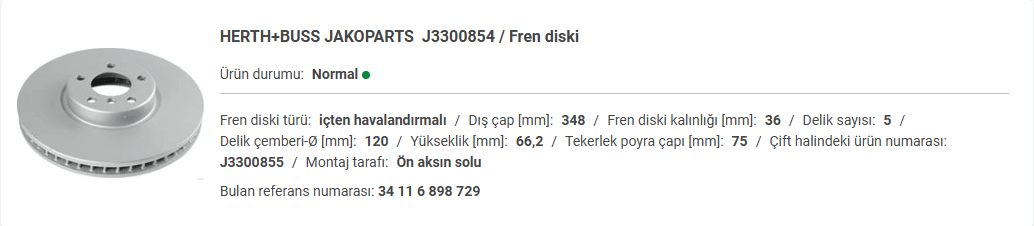 BMW F01-F07-F12 ÖN FREN DİSKİ SOL 34116898729 - Yedek Parça
