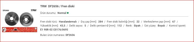 M.BENZ W202 FREN DİSKİ ÖN TAKIM HAVALI&nbsp;A2024210912 - Yedek Parça