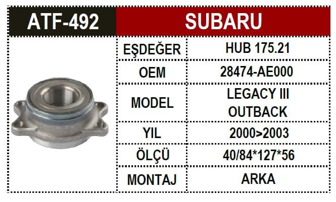 SUBARU LEGACY 98-03 ARKA PORYALI RULMAN ABSLİ - Yedek Parça