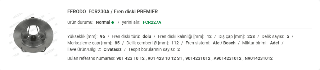 M.BENZ SPRİNTER ARKA DİSK (ADET) A9014231012 - Yedek Parça