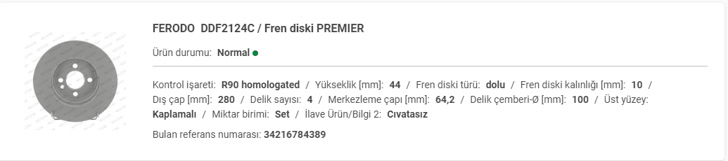 MINI COOPER R56 JCW ÖN DİSK (TAKIM) 34216784389 - Yedek Parça