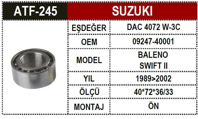 SUZUKI SWIFT II 1.3-1.6-1.8 ÖN AKS RULMANI 89>02 - Yedek Parça