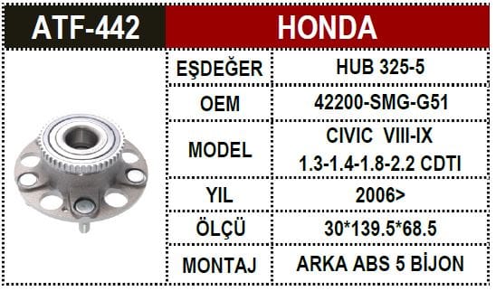 HONDA CIVIC-HB 1.4-1.8 07- / CIVIC 1.6 DIZEL 13- ARKA TEKER PORYASI ABS Lİ - Yedek Parça