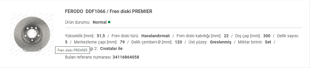 BMW E46 ÖN DİSK (TAKIM) HAVA SOĞUTMALI 34116864058 - Yedek Parça