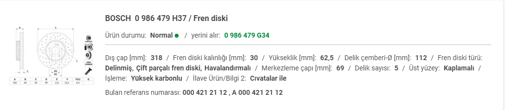 M.BENZ W205 ÖN FREN DİSKİ ADET (DELİKLİ) A0004212112 - Yedek Parça