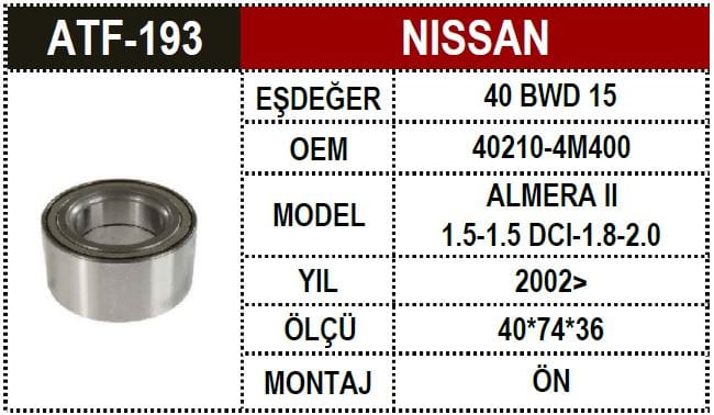 NİSSAN ALMERA 02- ÖN AKS RULMANI - Yedek Parça