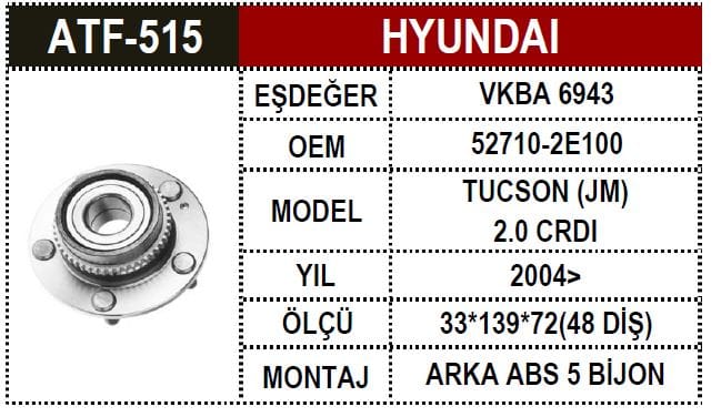 HYUNDAİ TUCSON 04> KIA SPORTAGE >ARKA AKS PORYALI RULMAN ABS.Lİ 48 DİŞ - Yedek Parça