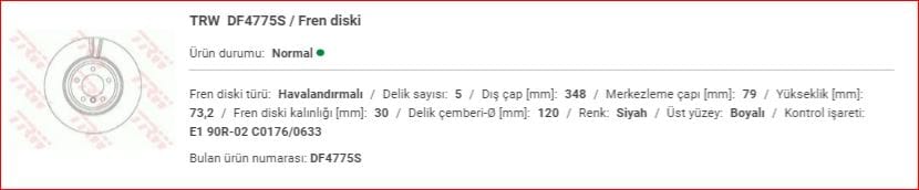 BMW E90-E92 3.35 ÖN DİSK ADET 34116855000 - Yedek Parça