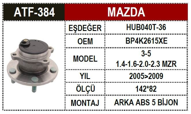MAZDA 3 - 5 Y.MODEL ARKA PORYALI RULMAN ABS Lİ - Yedek Parça