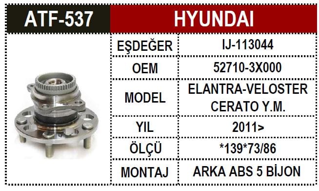 HYUNDAI ELANTRA 11> ARKA AKS PORYALI ABS.Lİ - Yedek Parça