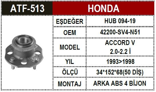 HONDA ACCORD V93>98 ARKA AKS PORYALI ABS.Lİ 50 DİŞ - Yedek Parça