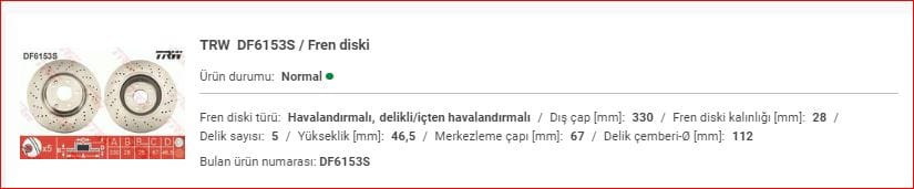 M.BENZ W203-209 ÖN FREN AYNASI SPOR TİP&nbsp;ADET A2034211312 - Yedek Parça